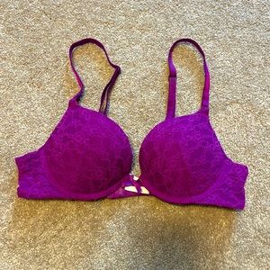Victoria secret fuchsia lace overlay push up bra, size 34A. Only worn twice.